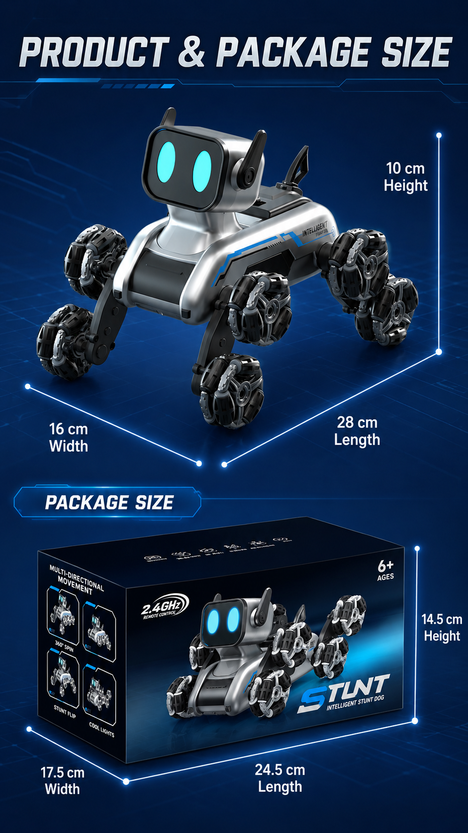 Remote Control Stunt Robot Dog Toy with Gesture Watch, LED Eyes, Music & 360° Tricks – Rechargeable Gift for Kids 6+