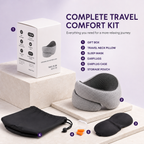 360° Rotating Memory Foam Travel Neck Pillow – Dual-Layer 3D Support with Eye Mask, Earplugs & Storage Bag Home Select My
