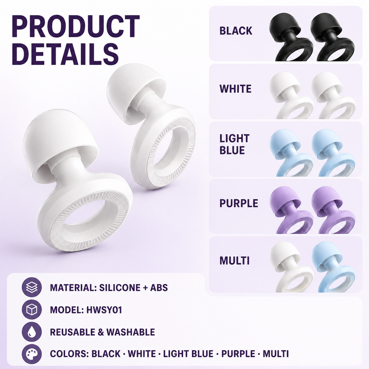 Reusable Silicone Earplugs – Noise Reduction for Sleep, Study & Focus Home Select My