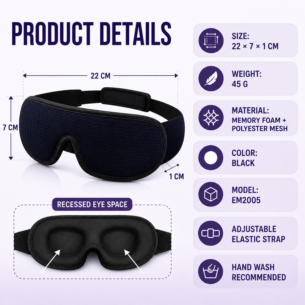 3D Contoured Sleep Mask – 100% Blackout, Breathable Mesh for Deep Sleep Home Select My