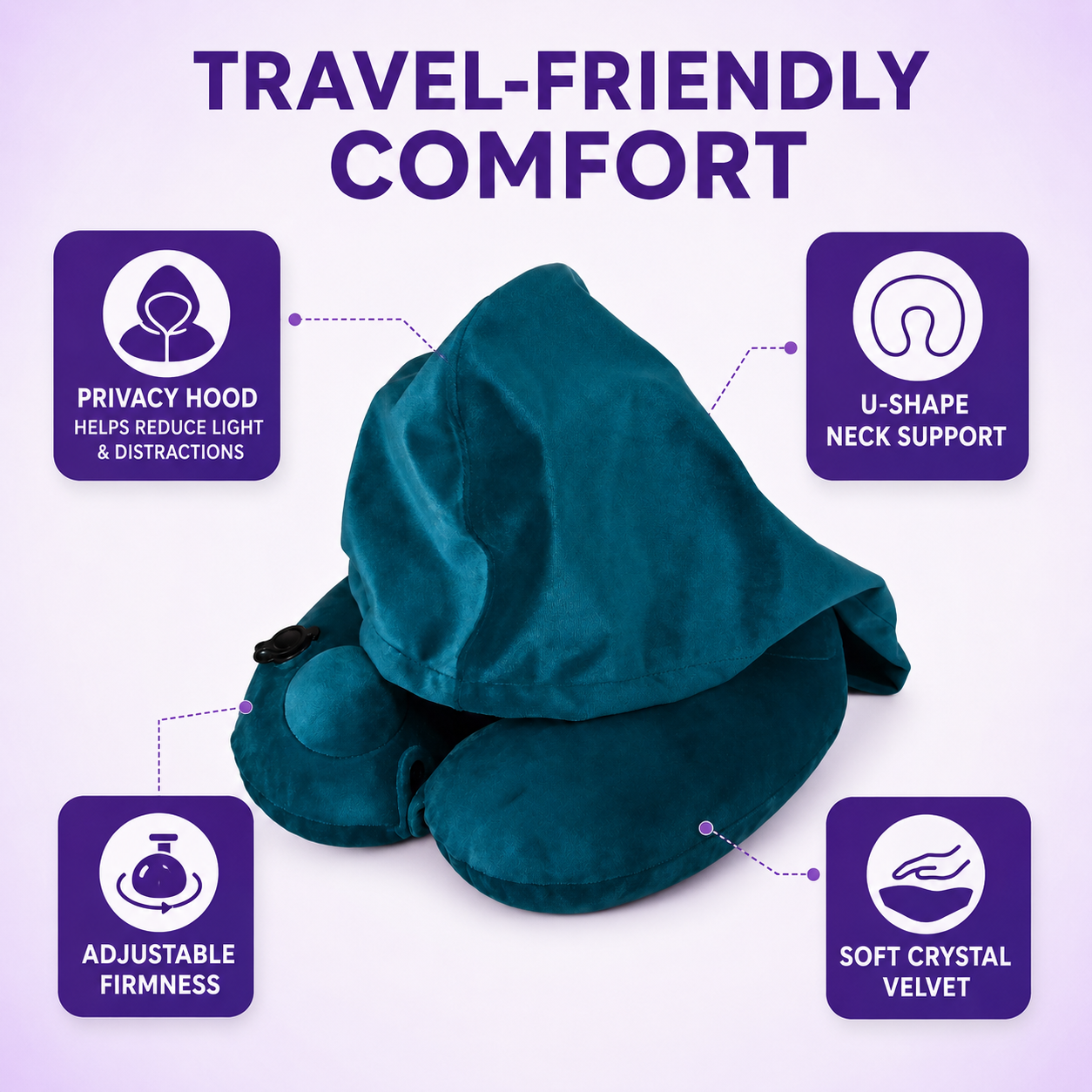 Inflatable Travel Neck Pillow with Hood Home Select My