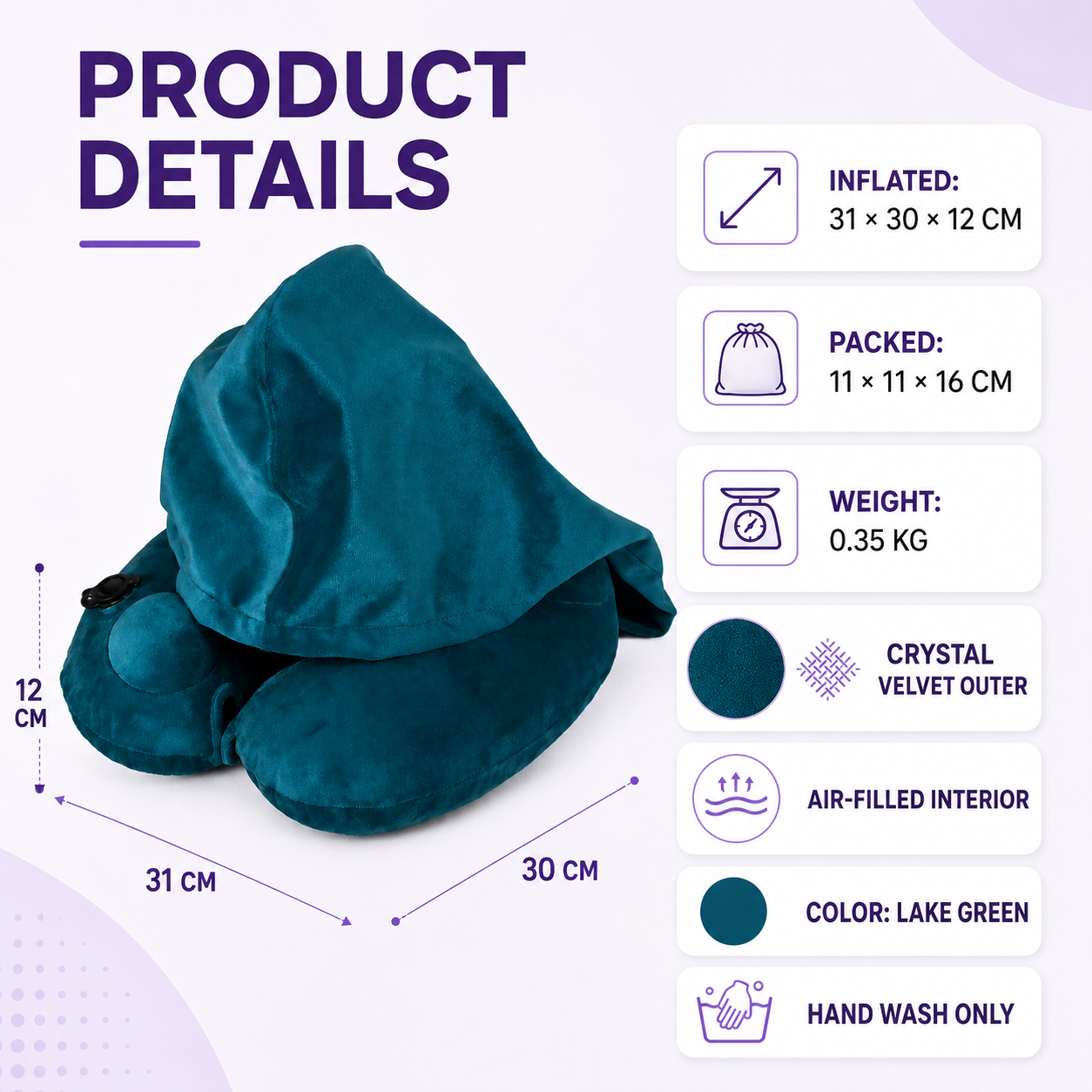 Inflatable Travel Neck Pillow with Hood Home Select My