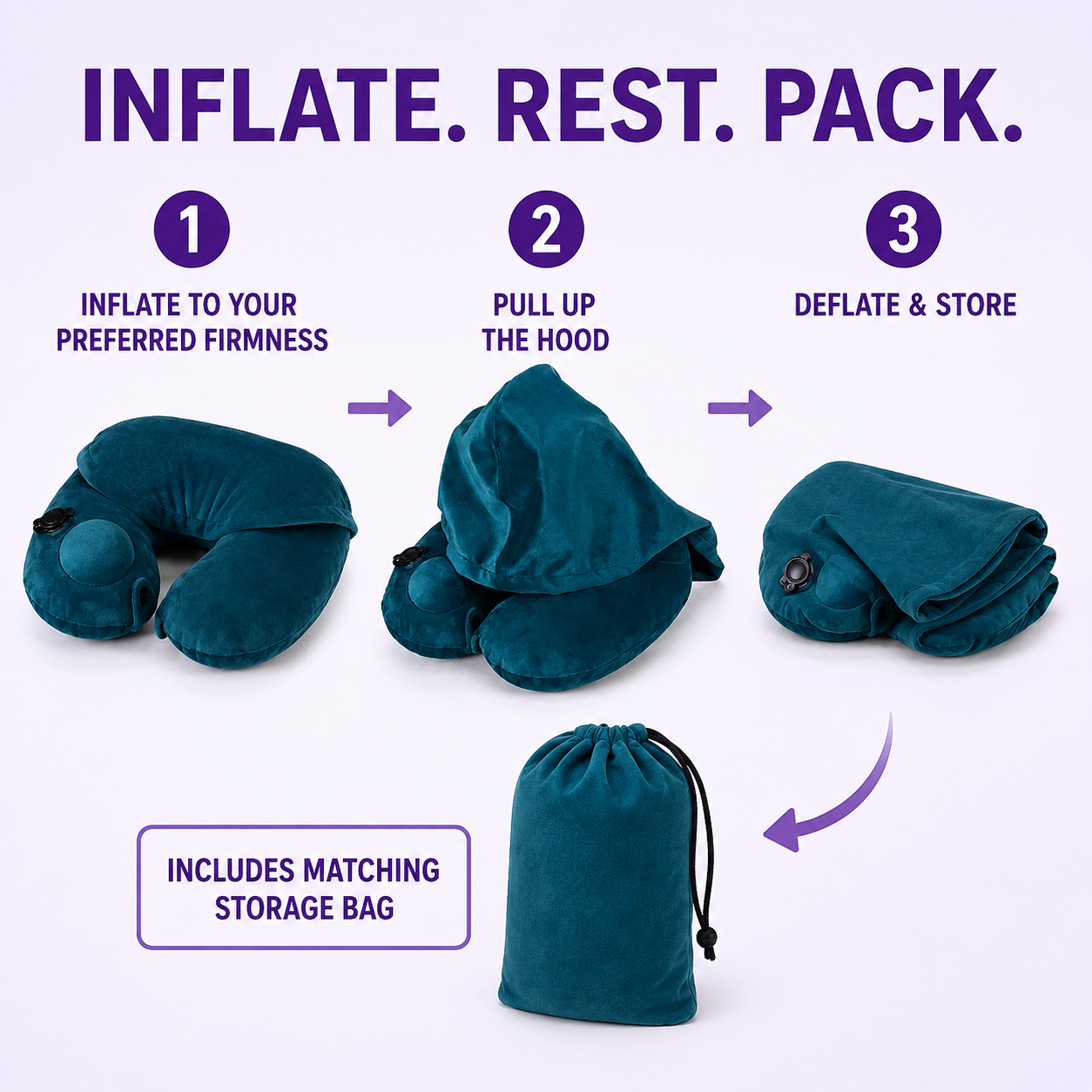 Inflatable Travel Neck Pillow with Hood Home Select My