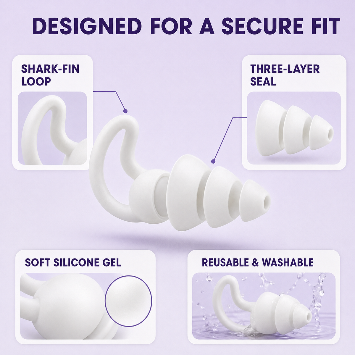 High-Fidelity Silicone Earplugs – SNR 20dB Noise Reduction for Sleep Home Select My
