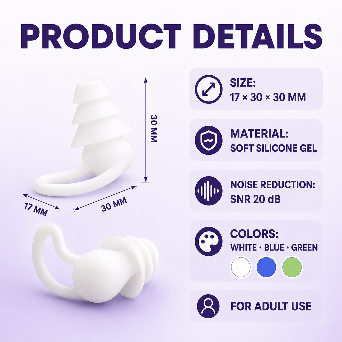 High-Fidelity Silicone Earplugs – SNR 20dB Noise Reduction for Sleep Home Select My