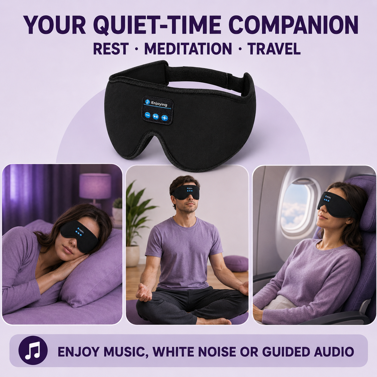3D Bluetooth Sleep Mask with Built-In Headphones – Side Sleeper Friendly Home Select My