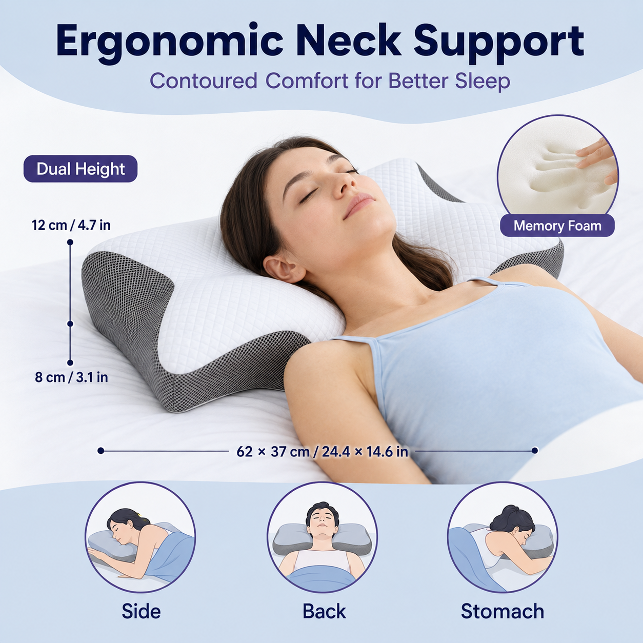 Memory Foam Cervical Neck Pillow for Better Sleep Home Select My