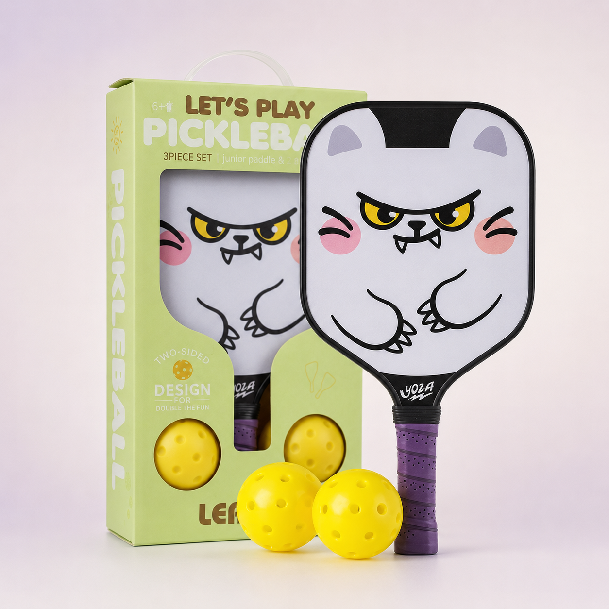 Kids Pickleball Paddle Gift Set – Fiberglass | 2 Paddles & 2 Balls | Cartoon Gift Box Home Select My