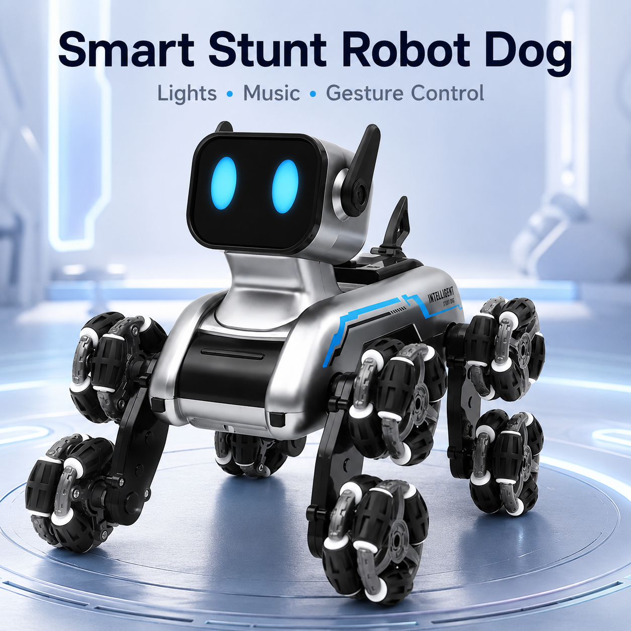 Remote Control Stunt Robot Dog Toy with Gesture Watch, LED Eyes, Music & 360° Tricks – Rechargeable Gift for Kids 6+