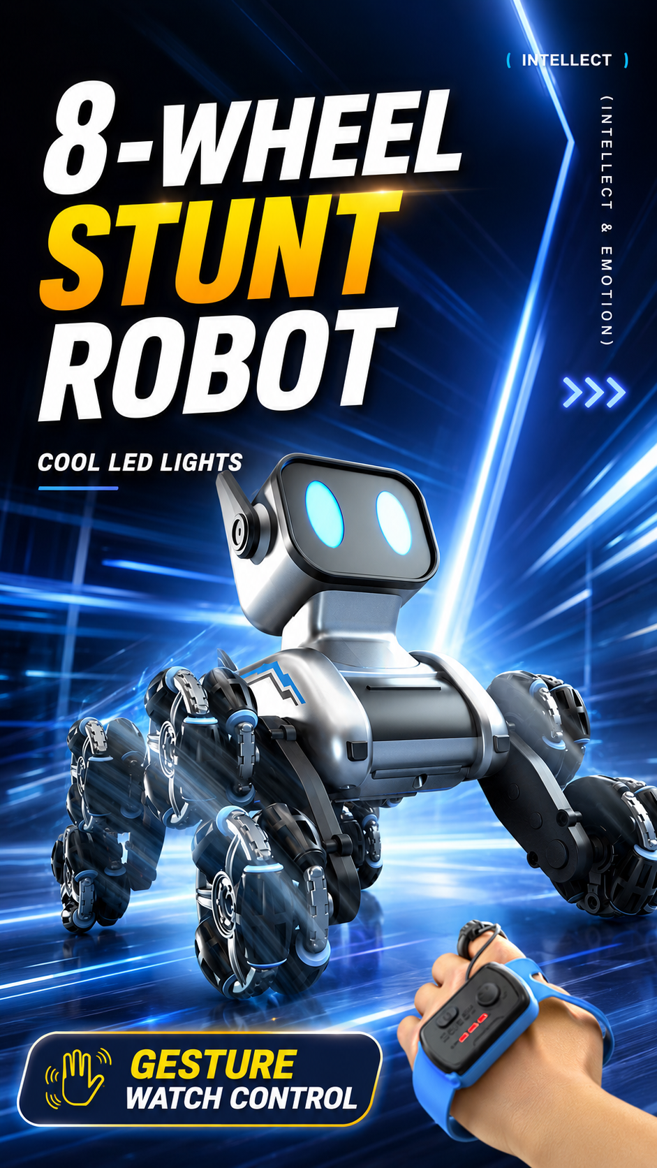 Remote Control Stunt Robot Dog Toy with Gesture Watch, LED Eyes, Music & 360° Tricks – Rechargeable Gift for Kids 6+