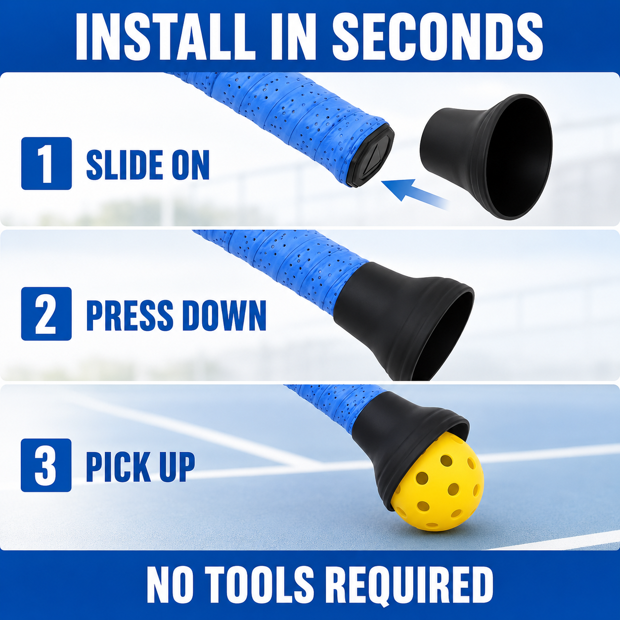 2-Pack Pickleball Ball Retriever – No-Bend Pickup Cup for Paddle Handles