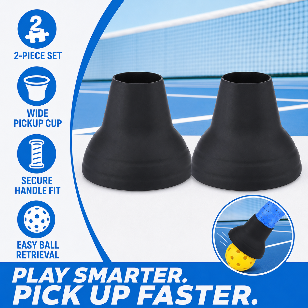 2-Pack Pickleball Ball Retriever – No-Bend Pickup Cup for Paddle Handles