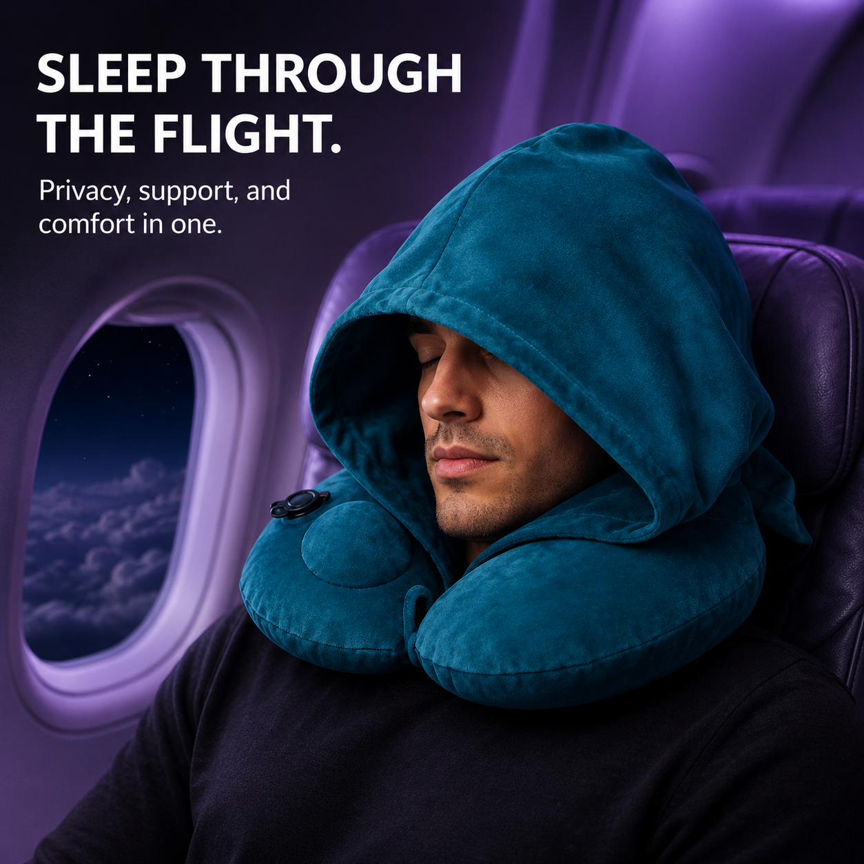 Hooded Inflatable Travel Neck Pillow – U-Shaped, Portable & Compact for Airplane, Car & Office Naps Home Select My