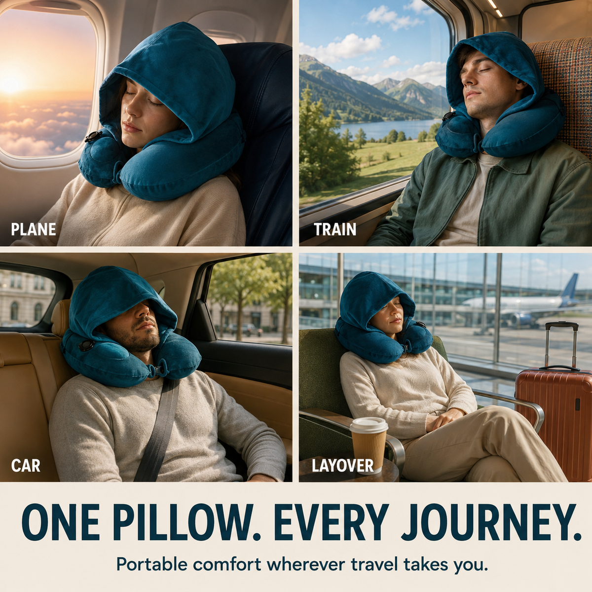 Hooded Inflatable Travel Neck Pillow – U-Shaped, Portable & Compact for Airplane, Car & Office Naps Home Select My