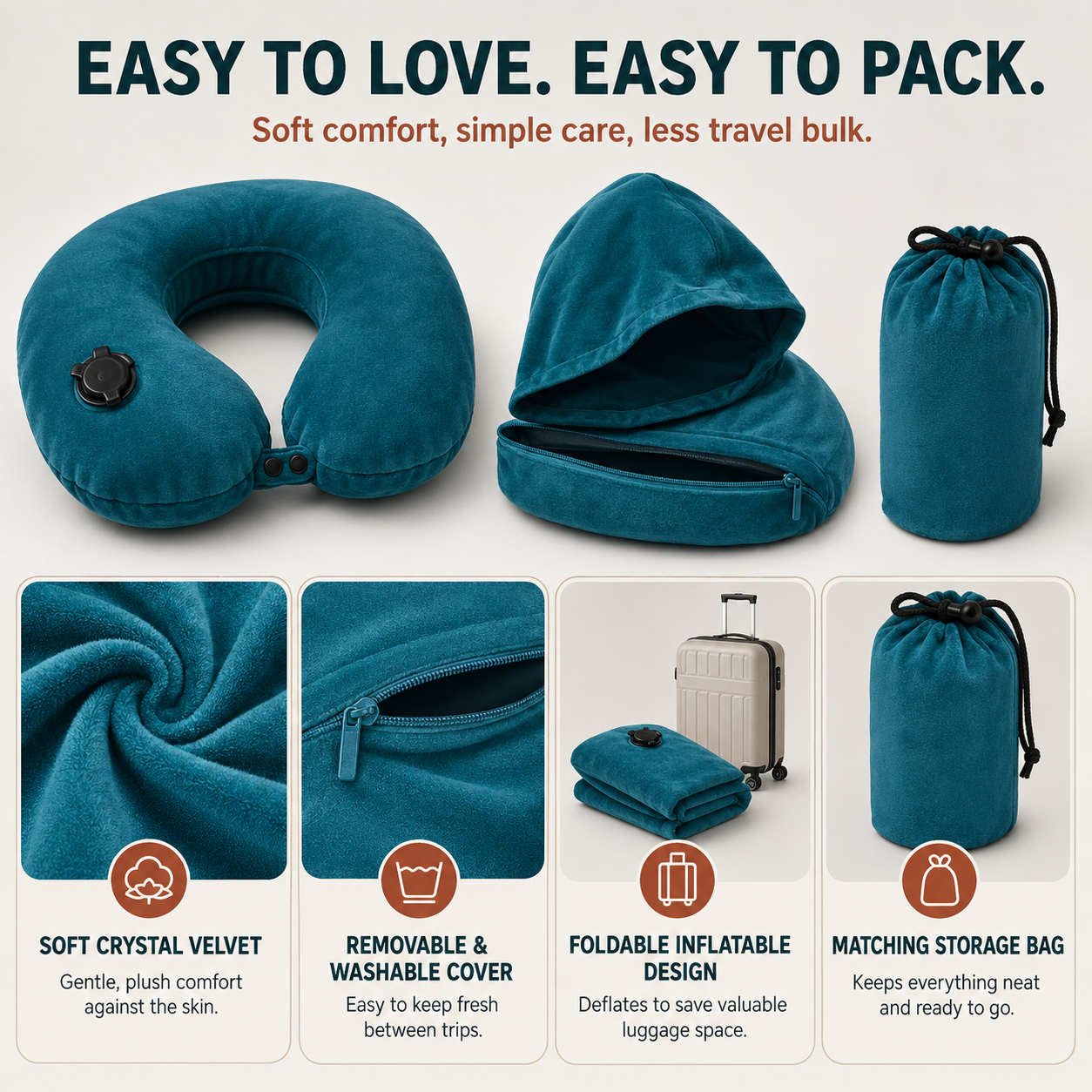 Hooded Inflatable Travel Neck Pillow – U-Shaped, Portable & Compact for Airplane, Car & Office Naps Home Select My